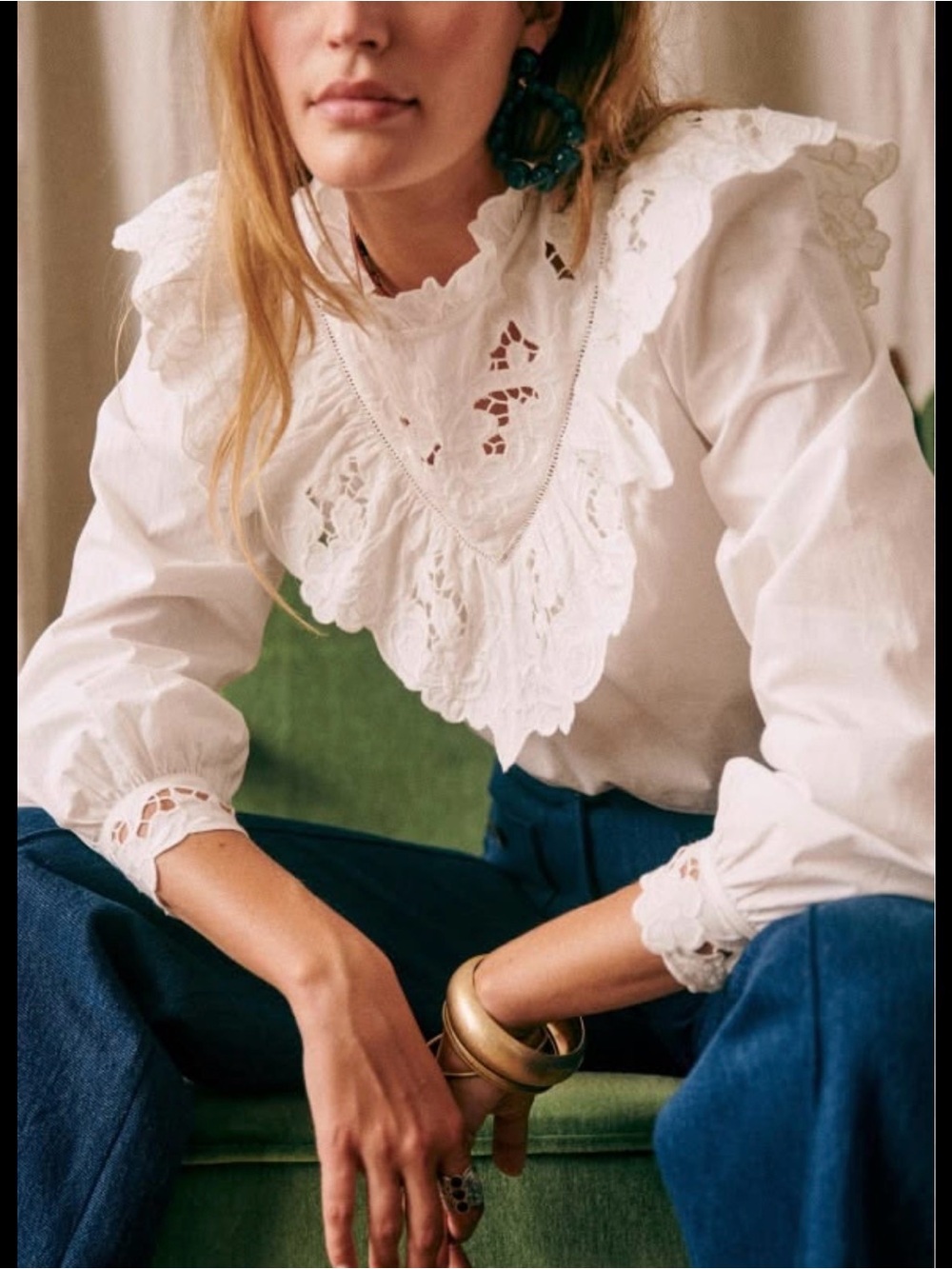 Sezane Cream Lace Sally Blouse